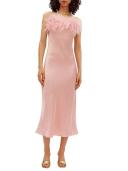 Sleeper Boheme Feather-trimmed Satin Midi Dress - S