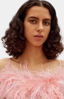 Sleeper Boheme Slip Dress With Feathers in Dust Pink