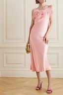 Sleeper Boheme Slip Dress With Feathers in Dust Pink