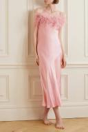 Sleeper Boheme Slip Dress With Feathers in Dust Pink