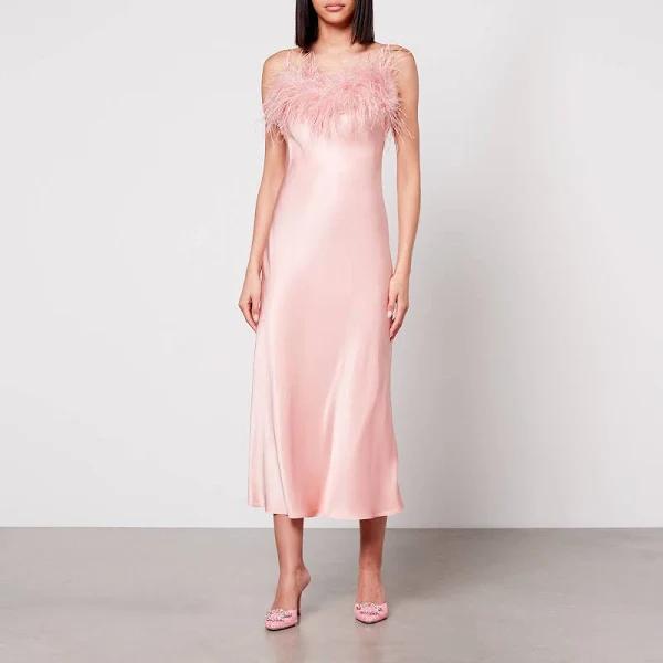 Sleeper Boheme Slip Dress With Feathers in Dust Pink