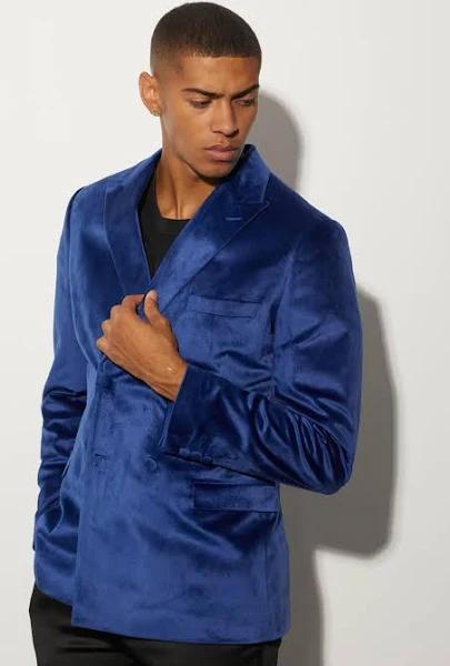 Slim Double Breasted Velour Blazer