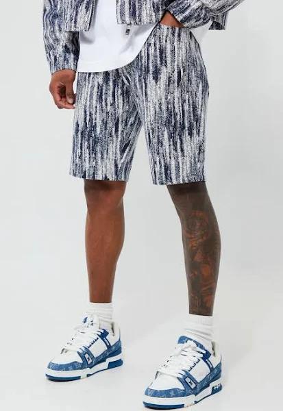 Slim Fit Fabric Interest Denim Shorts