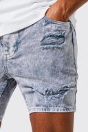 Slim Fit Ripped Denim Shorts