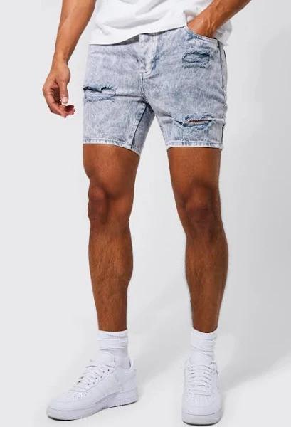 Slim Fit Ripped Denim Shorts