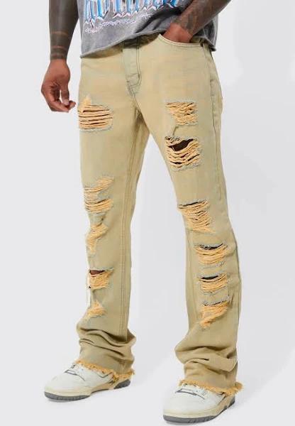 Slim Flare Multi Rip Gusset Jeans