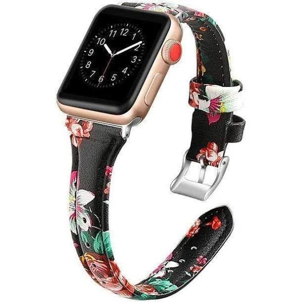 Slim Leather Band For Apple Watch, AU Straps For iWatch, Flower 2 / 38mm, 40mm & 41mm
