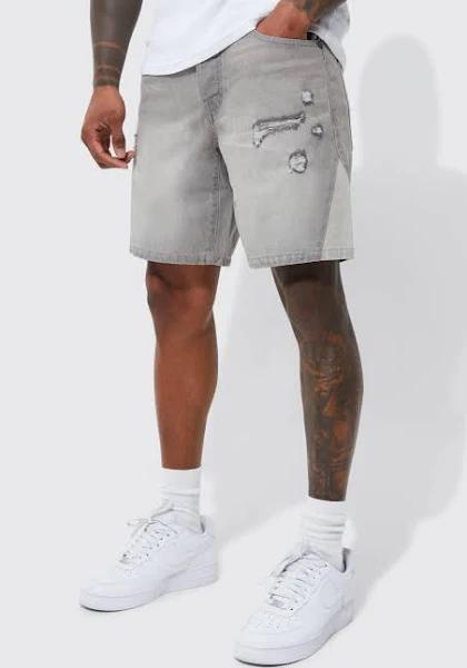 Slim Panel Distressed Denim Shorts