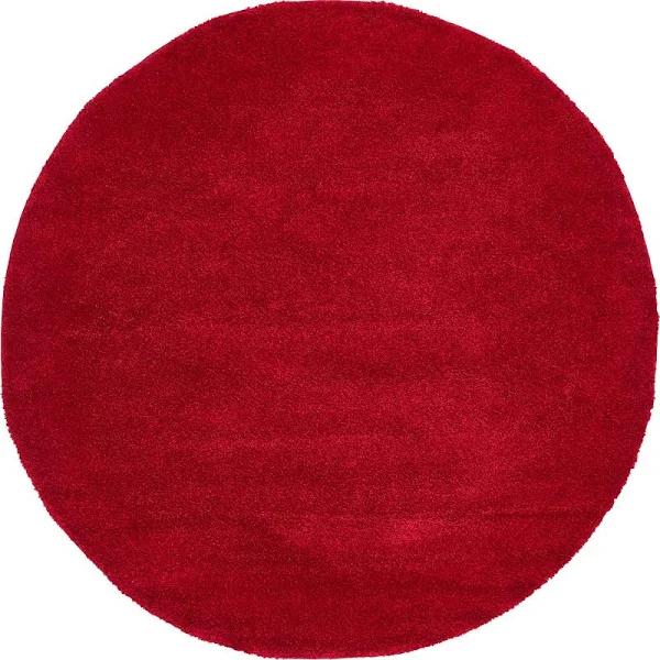 Solid Frieze 245cm x 245cm Round Red Area Rug