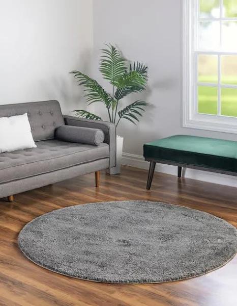 Solid Frieze 366cm x 366cm Round Gray Area Rug