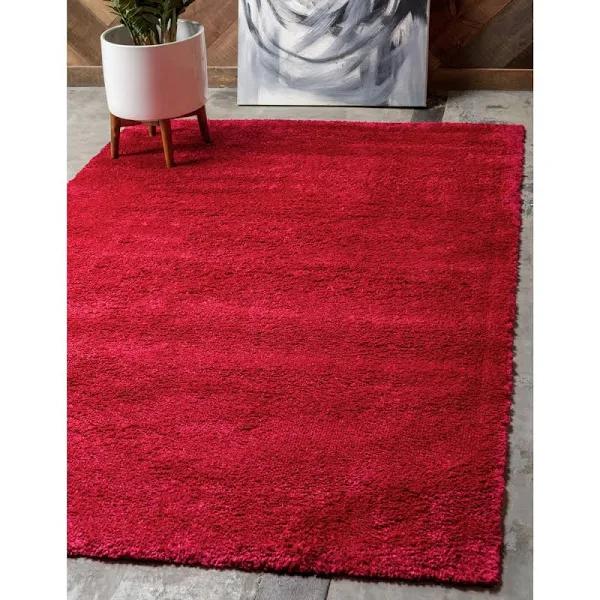 Solid Frieze 66cm x 95cm Red Accent Rug