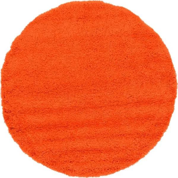 Solid Shag 185cm x 185cm Round Tiger Orange Area Rug