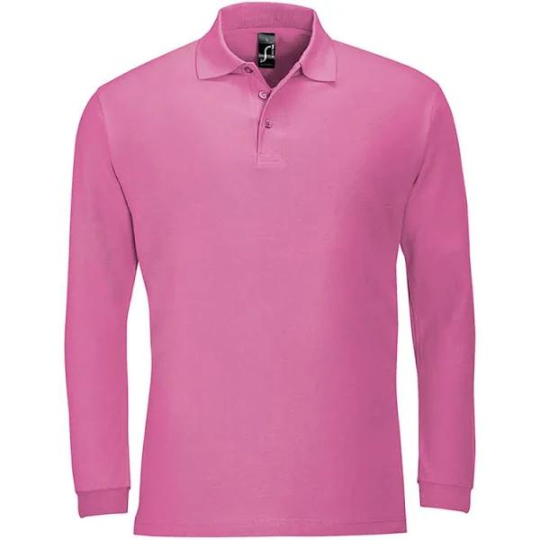 SOLS Mens Winter II Long Sleeve Pique Cotton Polo Shirt (Flash Pink) (M)