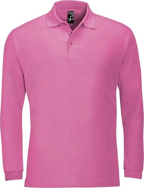 SOLS Mens Winter II Long Sleeve Pique Cotton Polo Shirt Flash Pink Mens Polo