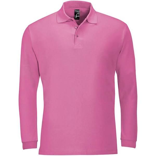 SOLS Mens Winter II Long Sleeve Pique Cotton Polo Shirt (Flash Pink) (XXL)