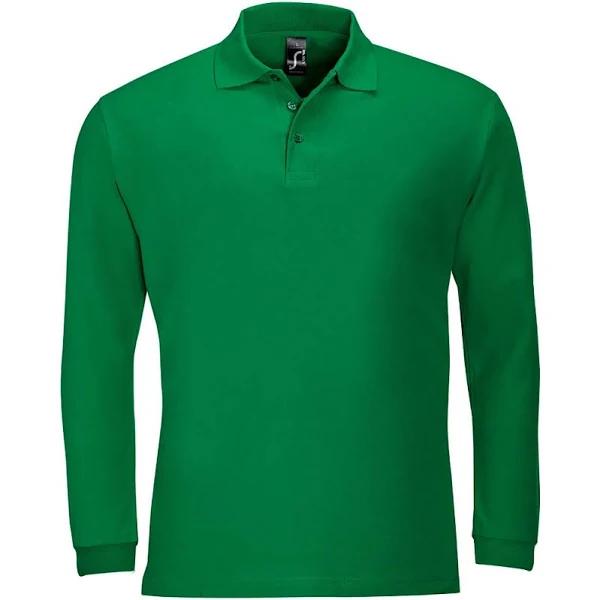 SOLS Mens Winter II Long Sleeve Pique Cotton Polo Shirt (Kelly) (XXL)
