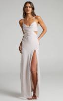 Sophie Cowl Neck Cross Back Maxi Dress in Champagne - Showpo Formal Dresses