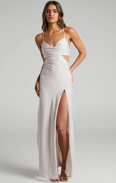 Sophie Cowl Neck Cross Back Maxi Dress in Champagne - Showpo Formal Dresses