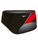 Speedo Men's Endurance+ Launch Splice Brief Swimsuit, Black/Red, 36