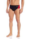 Speedo Men's Endurance+ Launch Splice Brief Swimsuit, Black/Red, 36