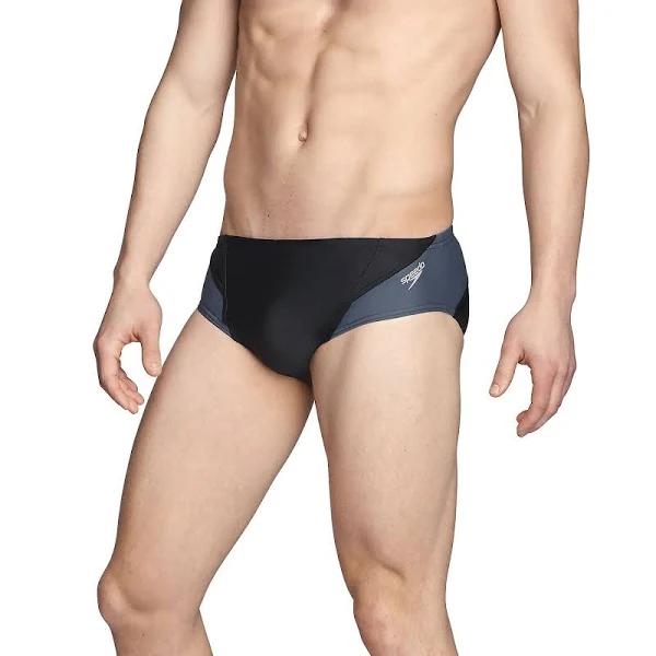 Speedo Men's Powerflex Eco Tone Setter Brief Swimsuit - Black/Grey 22 - Swimoutlet.com