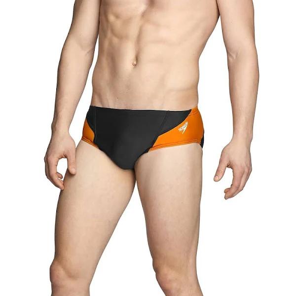 Speedo Men's Powerflex Eco Tone Setter Brief Swimsuit - Black/Orange 34 - Swimoutlet.com