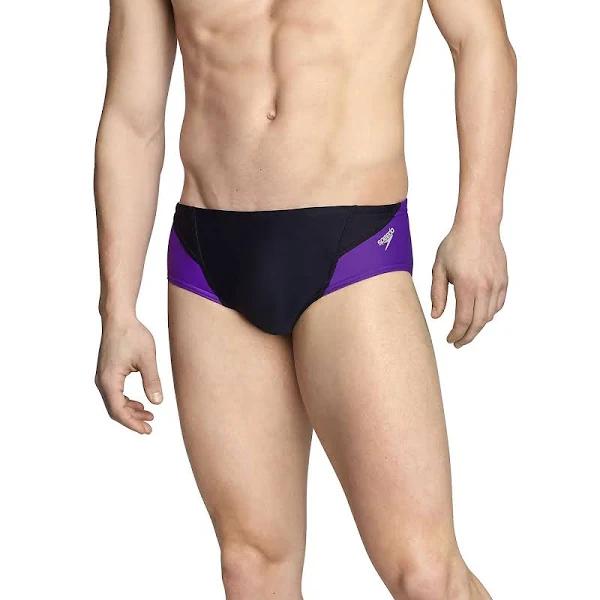 Speedo Men's Powerflex Eco Tone Setter Brief Swimsuit - Black/Purple - Swimoutlet.com