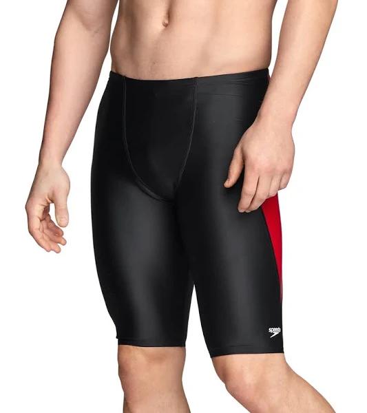 Speedo Men's Powerflex Eco Tone Setter Jammer Swimsuit - Black/Red - Swimoutlet.com