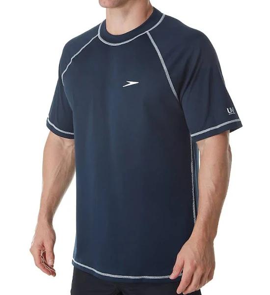 Speedo Men's UPF 50+ Easy Short Sleeve Rashguard Swim Tee, White, X-Large | Water Sports