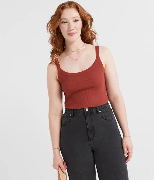 Sportsgirl Women's Australian Cotton Rib Cami - TERRACOTTA M
