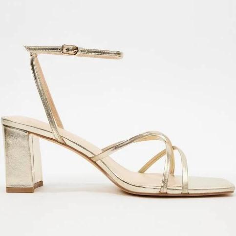 SPURR - Women's Gold Open Toe Heels - Jesse Block Heels - Size 7 at The Iconic