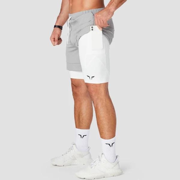 SQUATWOLF - Limitless 2-in-1 Shorts - Light Grey - Small - Gym Shorts - Men's Workout Clothes