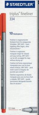 Staedtler 334 Triplus Fineliner Pen 0.3mm Red - 10 Pack
