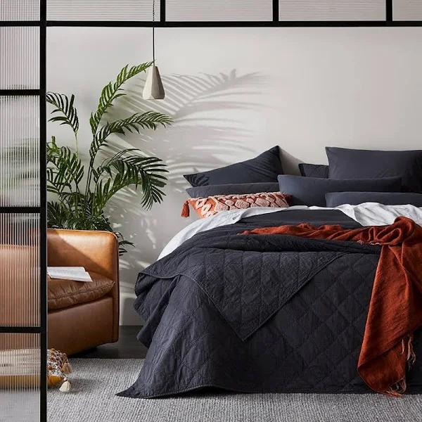 Stonewashed Cotton Coal Quilted Coverlet Separates - Super King