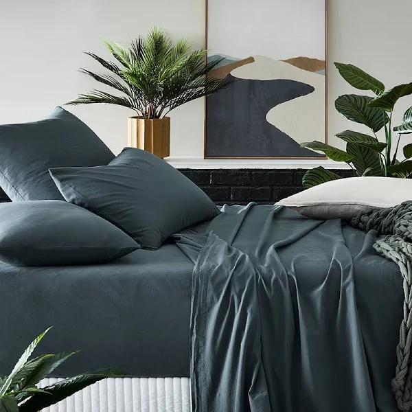 Stonewashed Cotton Dark Slate Sheet Separates - Single Extra Long Fitted Sheet