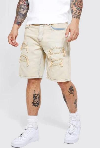 Straight Rigid Bleached Ripped Denim Shorts