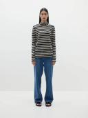 Stripe Funnel Neck Long Sleeve Shirt - M - Black/Oatmeal - Bassike