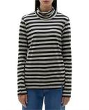 Stripe Funnel Neck Long Sleeve Shirt - M - Black/Oatmeal - Bassike
