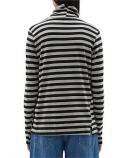 Stripe Funnel Neck Long Sleeve Shirt - M - Black/Oatmeal - Bassike