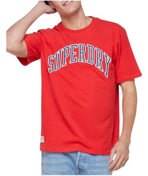Superdry Varsity Embroidered Tee in Risk Red S
