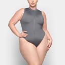 Swim Zip Front Sleeveless One Piece | Gunmetal