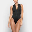 Swim Zip Front Sleeveless One Piece | Onyx
