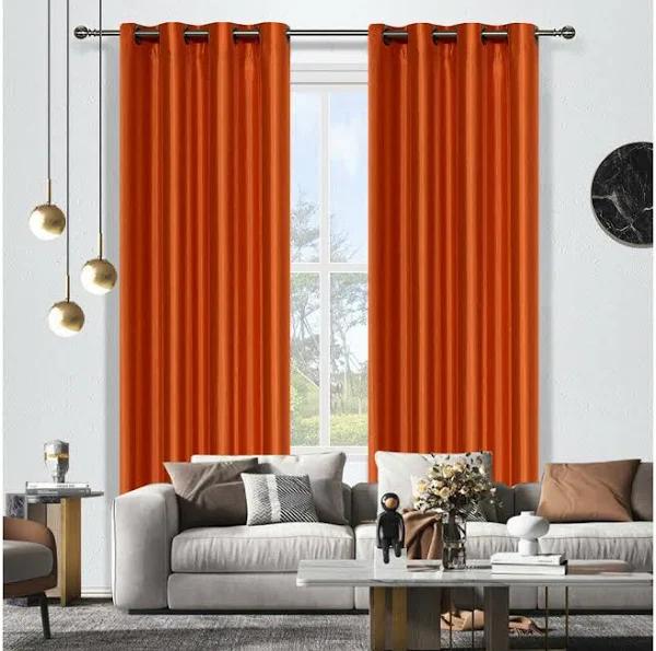 Taj Faux Silk Eyelet Curtain 138x220cm Orange - Single - AfterPay & zipPay Available