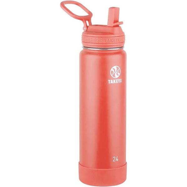 Takeya Actives Insulated Water Bottle w/Straw Lid, Coral, 24 Ounces