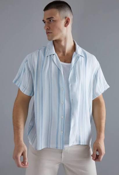 Tall Short Sleeve Boxy Stripe Texture Shirt
