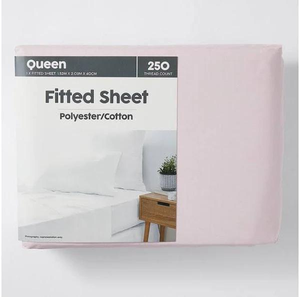 Target 250 Thread Count Polyester Cotton Fitted Sheet | Pink | Queen Bed | Cotton/Polyester