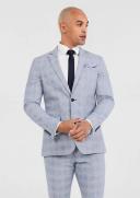 Tarocash Ash Linen Check Suit Jacket Sky 46