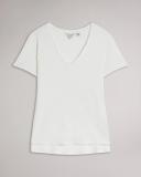 Ted Baker Women's V Neck Cotton and Linen T-Shirt in White, Laliita