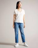 Ted Baker Women's V Neck Cotton and Linen T-Shirt in White, Laliita