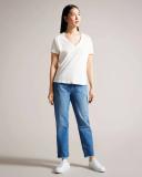 Ted Baker Women's V Neck Cotton and Linen T-Shirt in White, Laliita